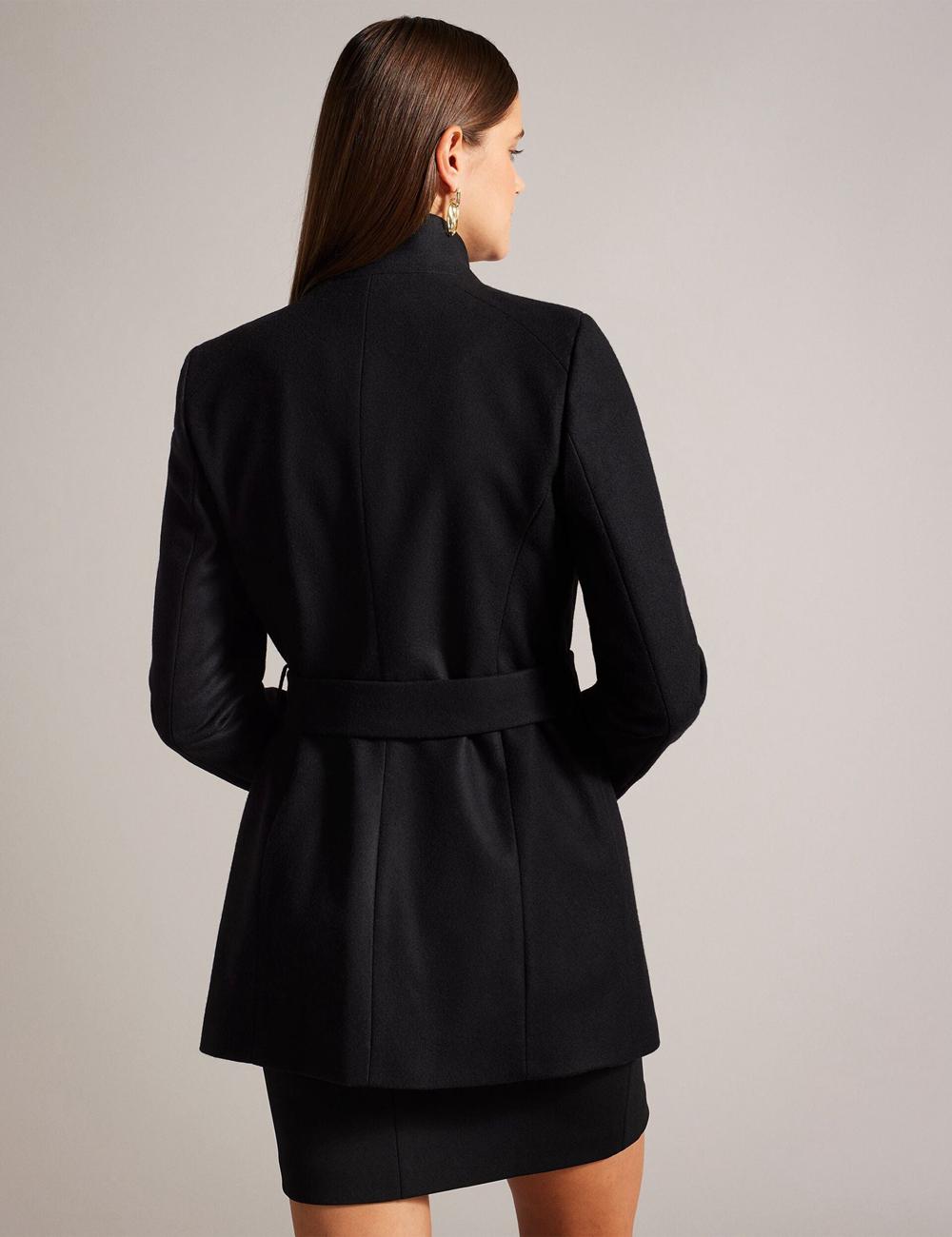 Women Ted Baker ROSESS - Short Belted Wool Wrap Coat Jackets Black | Egypt  RCJKN-8519