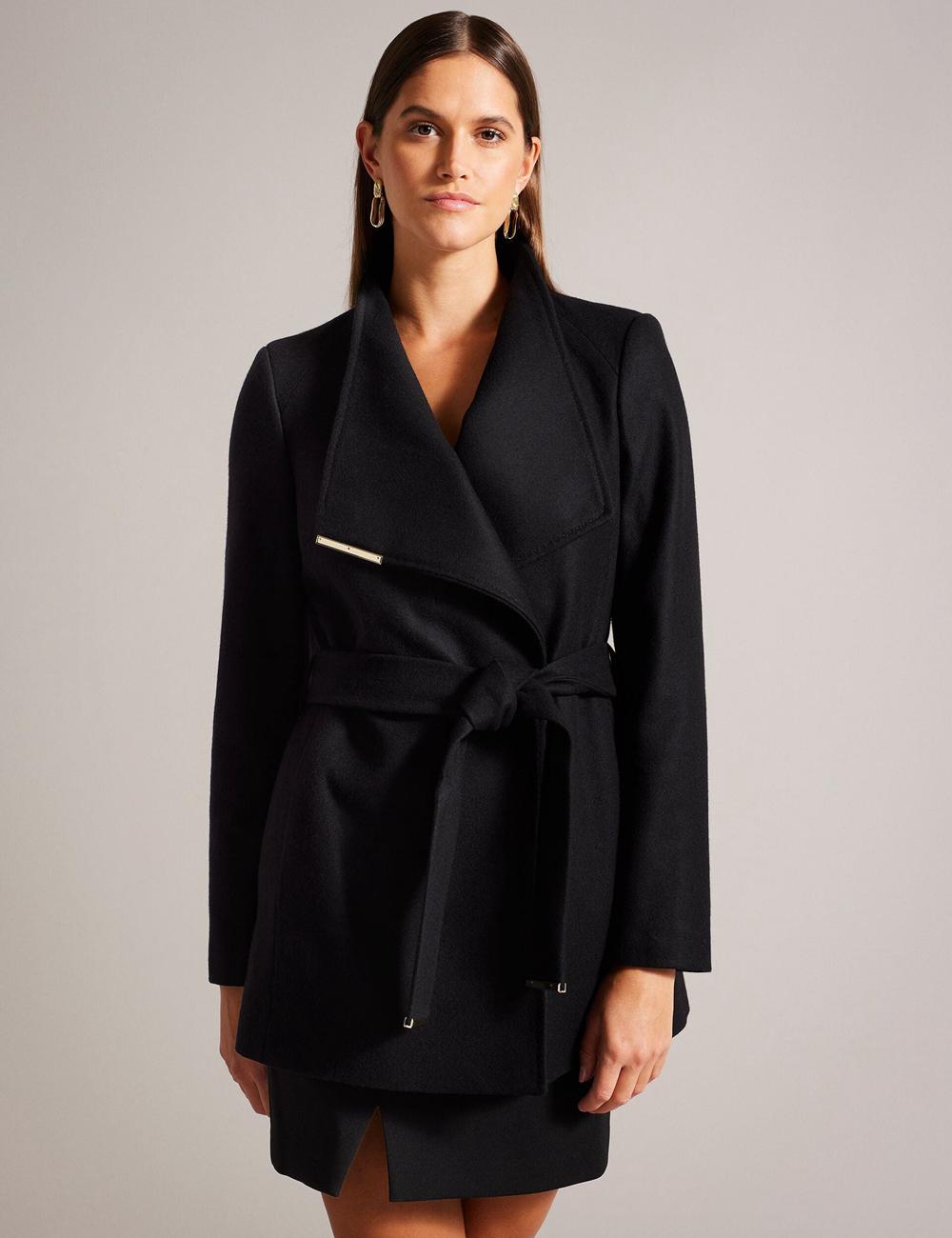 Women Ted Baker ROSESS - Short Belted Wool Wrap Coat Jackets Black | Egypt  RCJKN-8519
