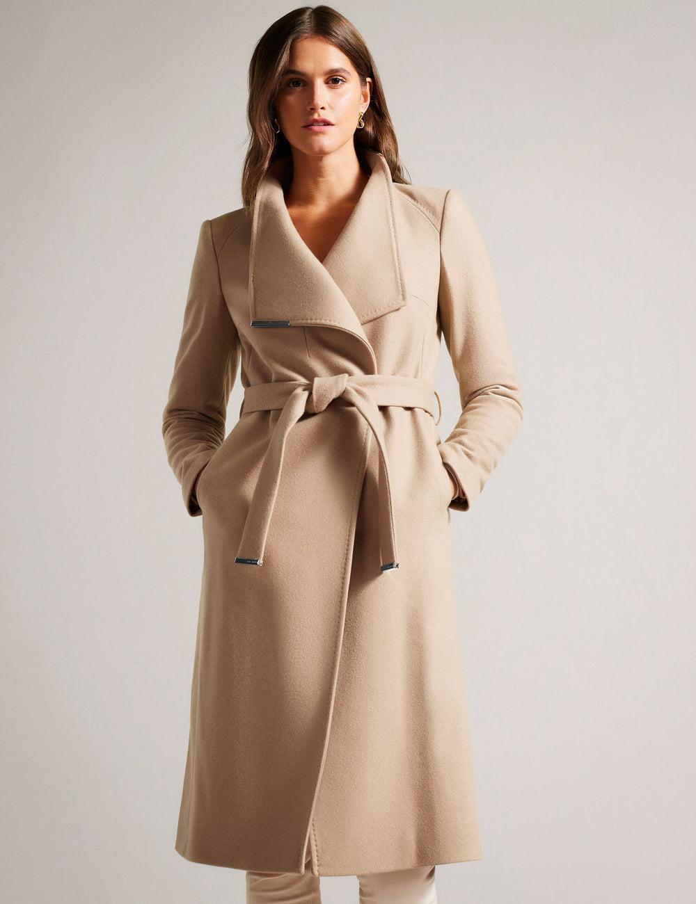 Women Ted Baker ROSE - Midi Length Belted Wool Wrap Coat Jackets Camel | Egypt  DMKWV-7946