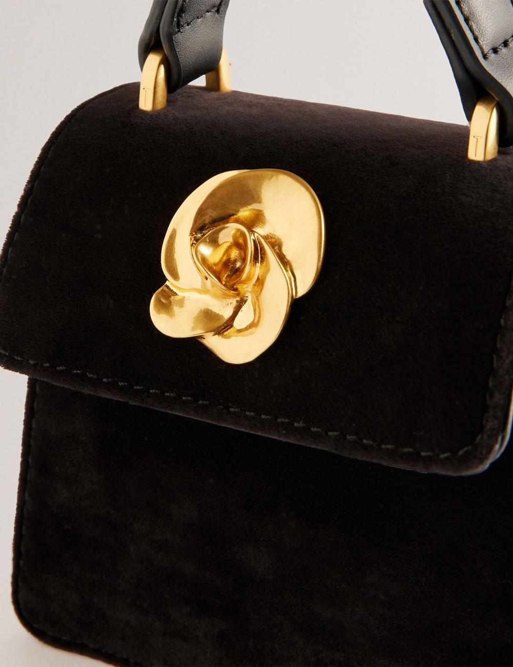 Women Ted Baker ROSIYA - Mini Velvet Rose Detail Top Handle Crossbody Bags Black | Egypt  ZTNSY-8970