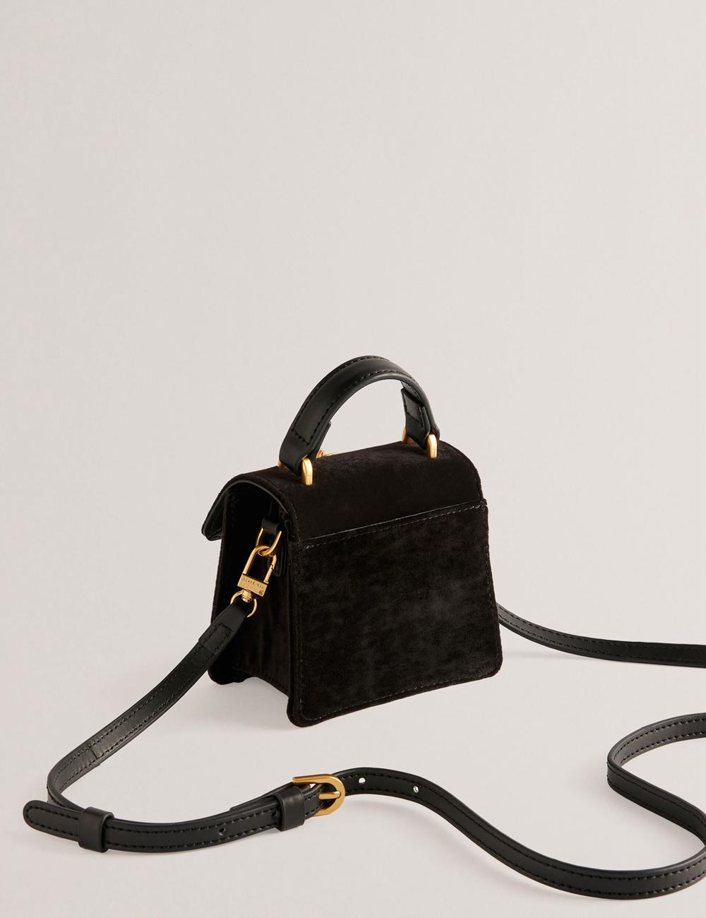 Women Ted Baker ROSIYA - Mini Velvet Rose Detail Top Handle Crossbody Bags Black | Egypt  ZTNSY-8970