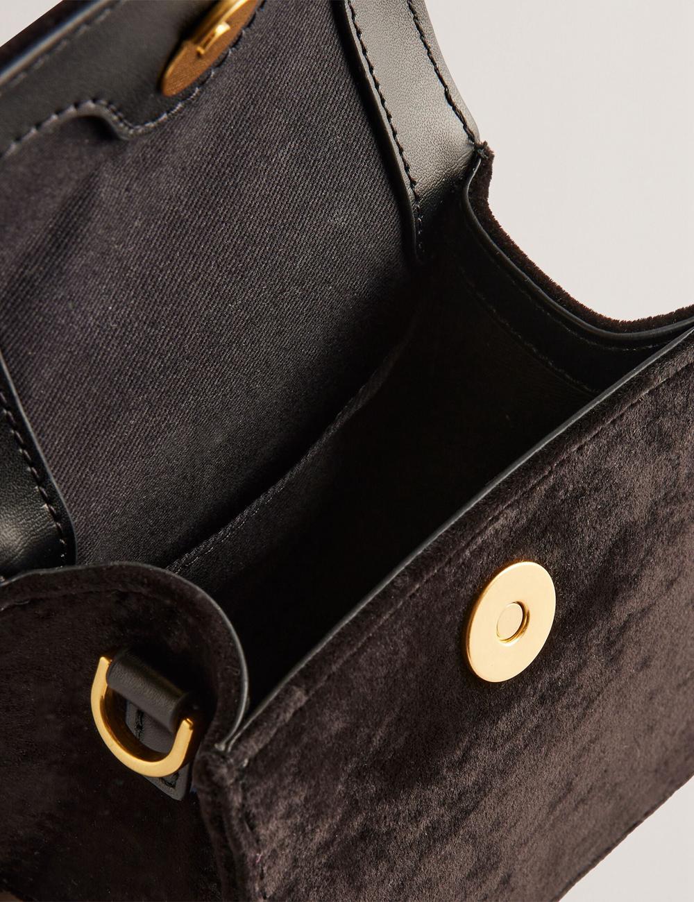 Women Ted Baker ROSIYA - Mini Velvet Rose Detail Top Handle Crossbody Bags Black | Egypt  ZTNSY-8970