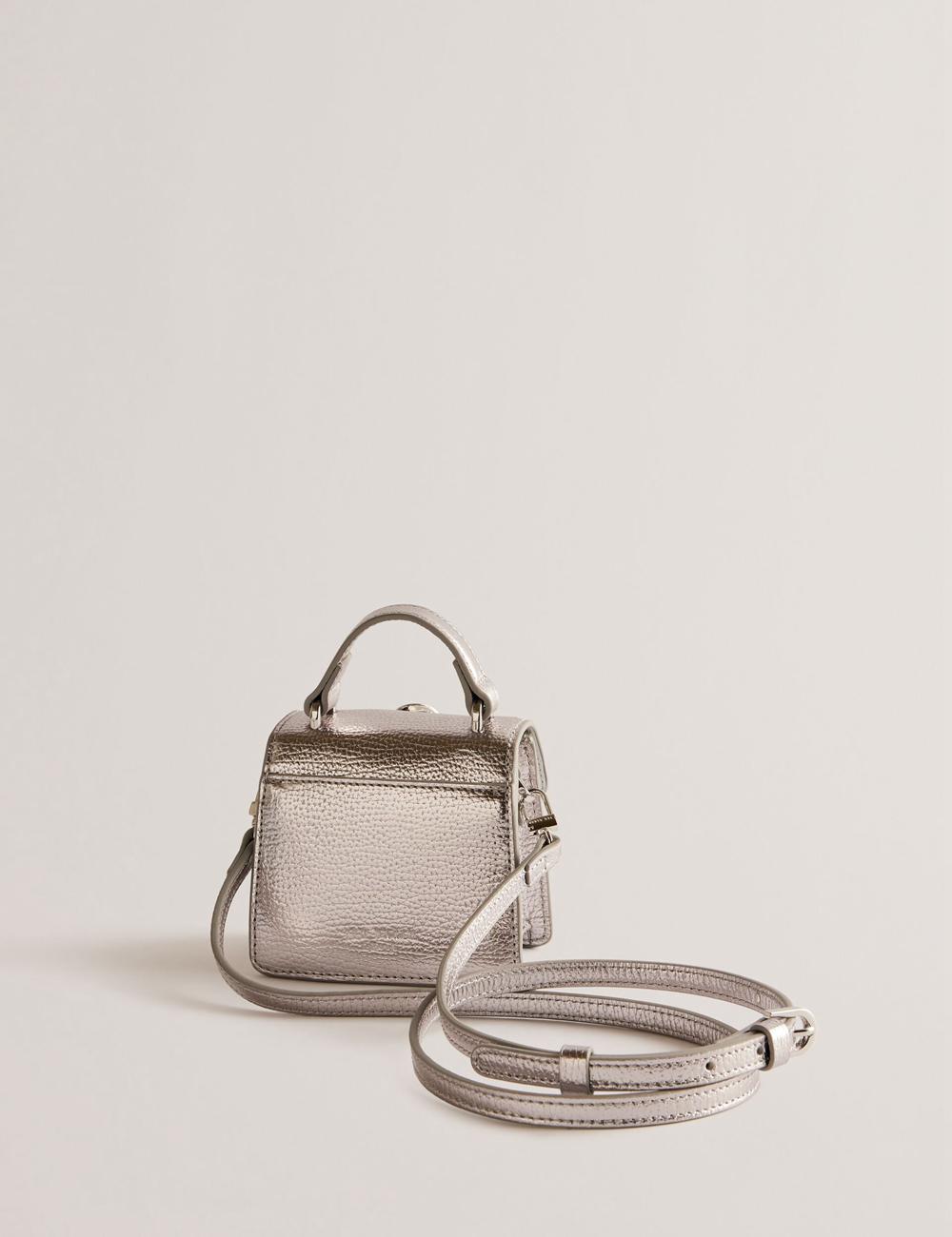 Women Ted Baker ROSLIE - Metallic Leather Mini Top Handle Shoulder Bags Silver | Egypt  WGOXE-1768