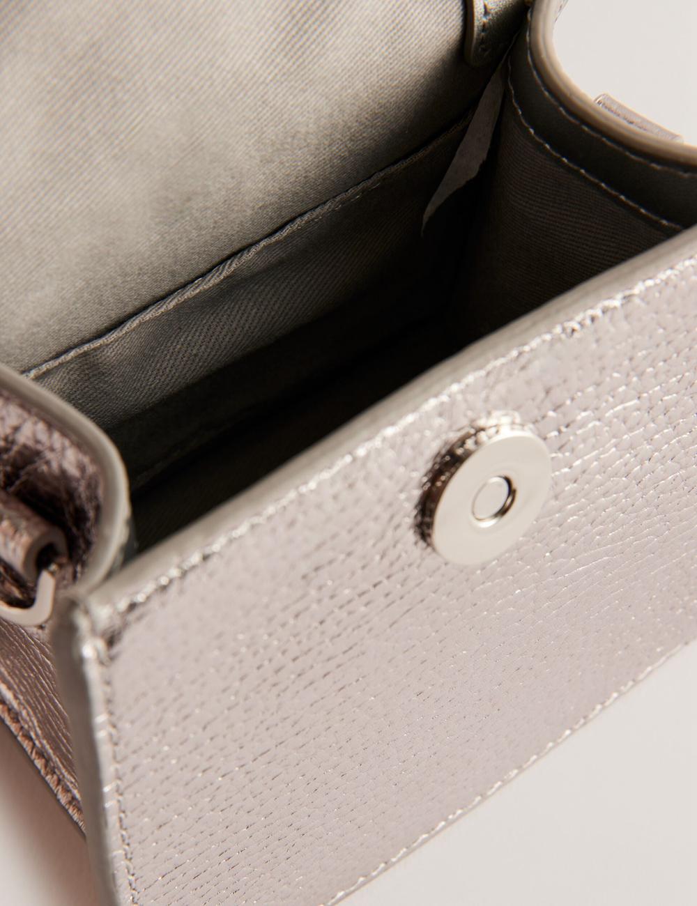Women Ted Baker ROSLIE - Metallic Leather Mini Top Handle Shoulder Bags Silver | Egypt  WGOXE-1768