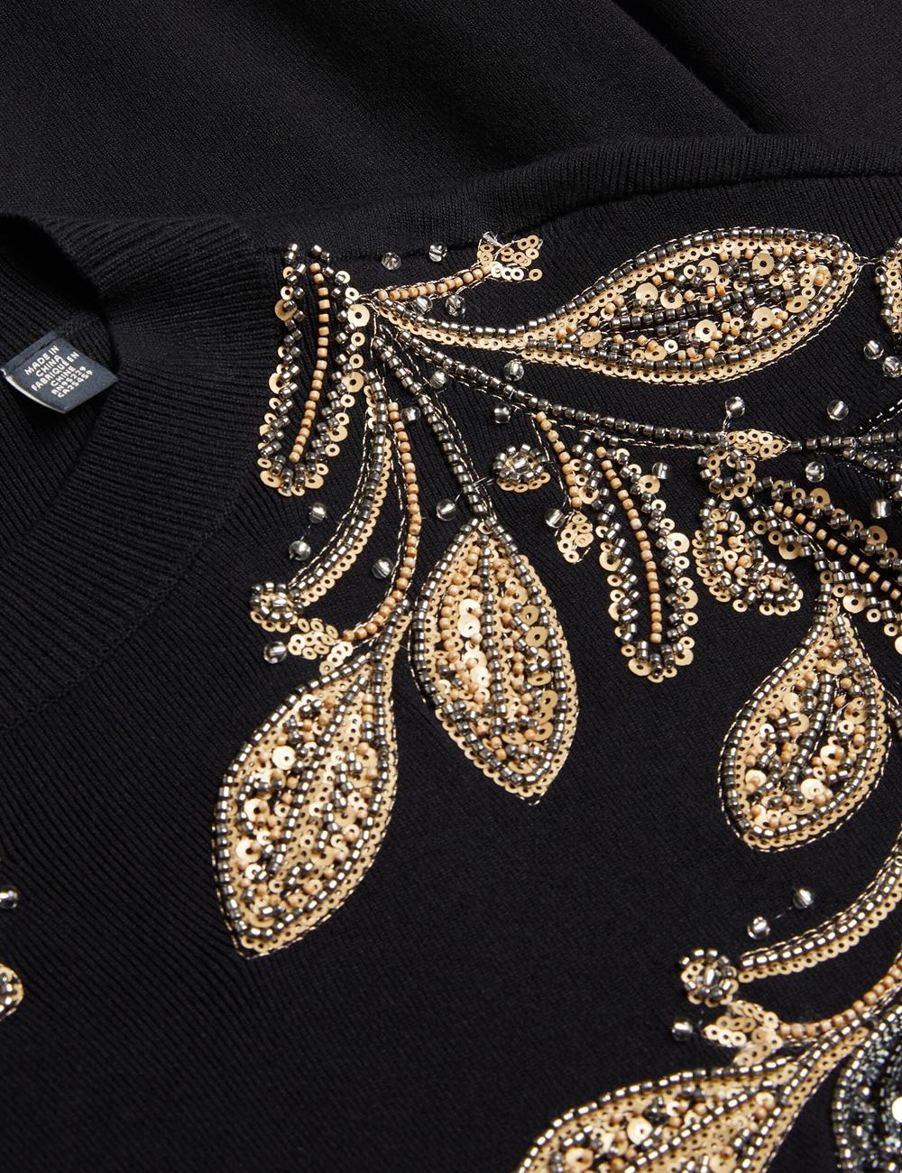 Women Ted Baker ROSMRRY - Embellished Floral Detail Knitted Jumpers Black | Egypt  IZUSH-1429