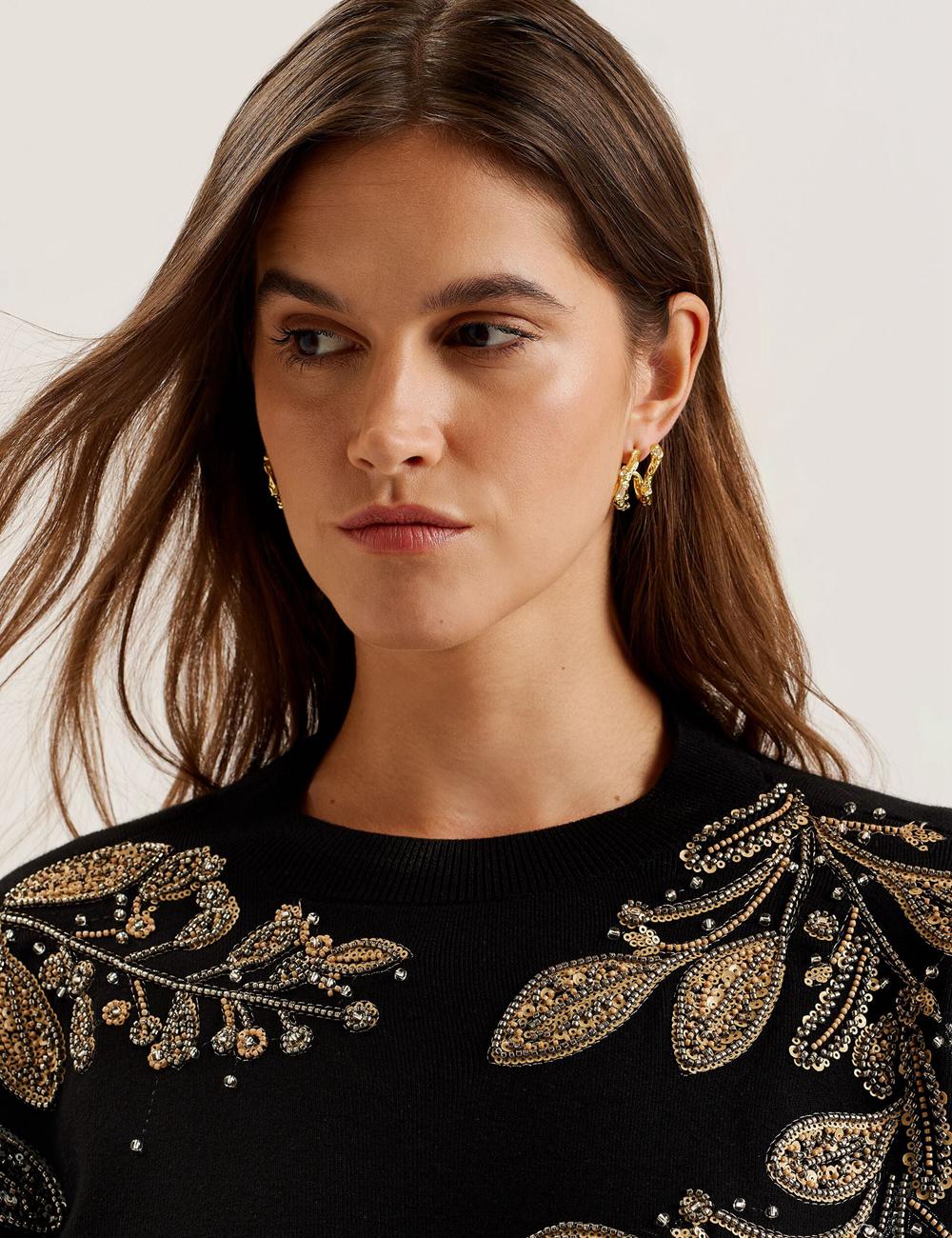 Women Ted Baker ROSMRRY - Embellished Floral Detail Knitted Jumpers Black | Egypt  IZUSH-1429