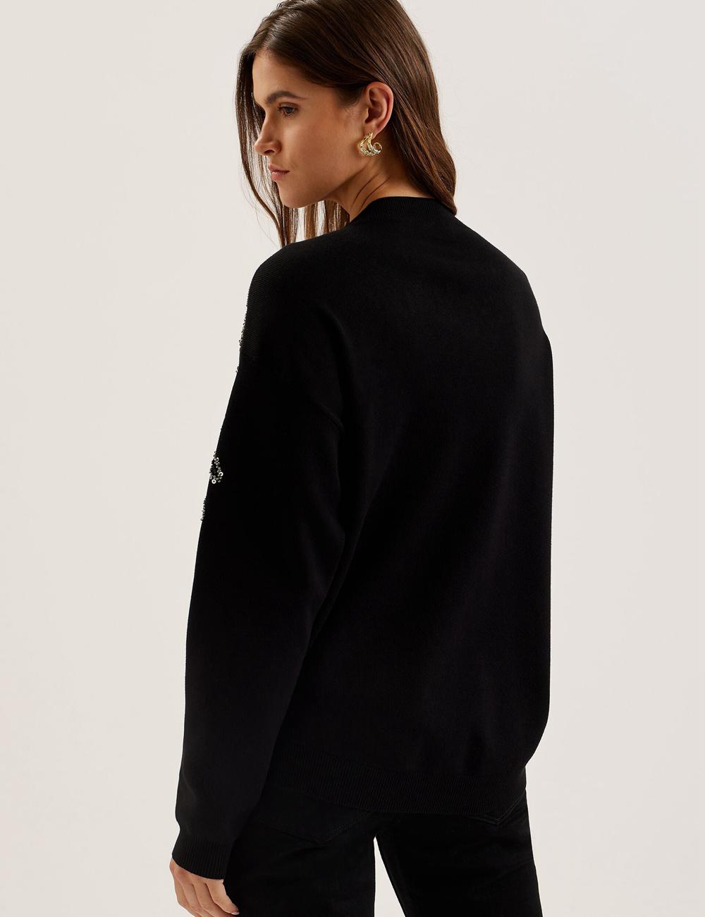 Women Ted Baker ROSMRRY - Embellished Floral Detail Knitted Jumpers Black | Egypt  IZUSH-1429