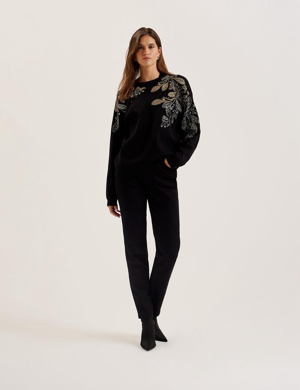 Women Ted Baker ROSMRRY - Embellished Floral Detail Knitted Jumpers Black | Egypt  IZUSH-1429