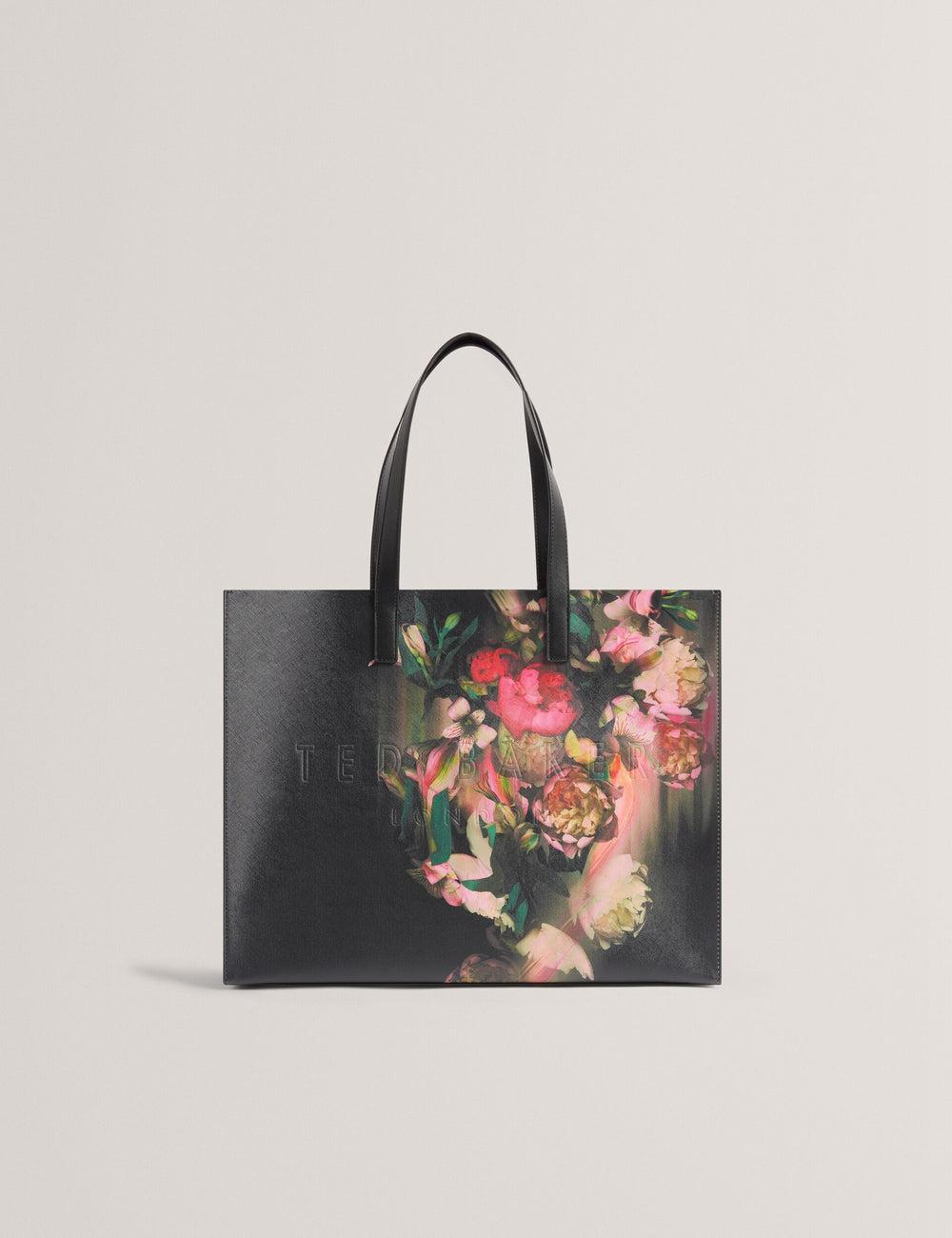 Women Ted Baker SALIINA - Floral Print Wide Icon Tote Bags Black | Egypt  CBFZT-2580