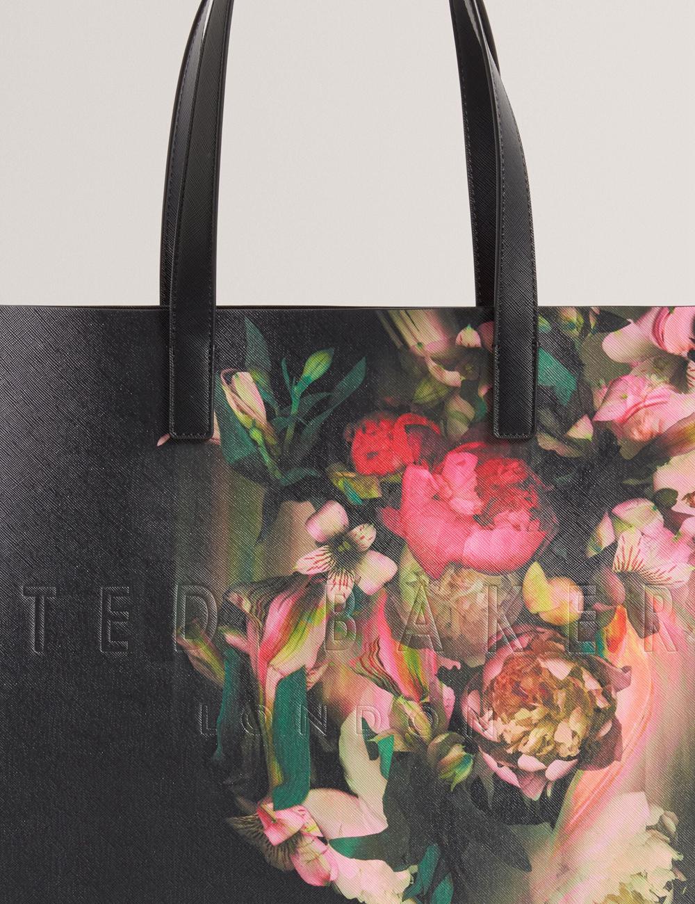 Women Ted Baker SALIINA - Floral Print Wide Icon Tote Bags Black | Egypt  CBFZT-2580
