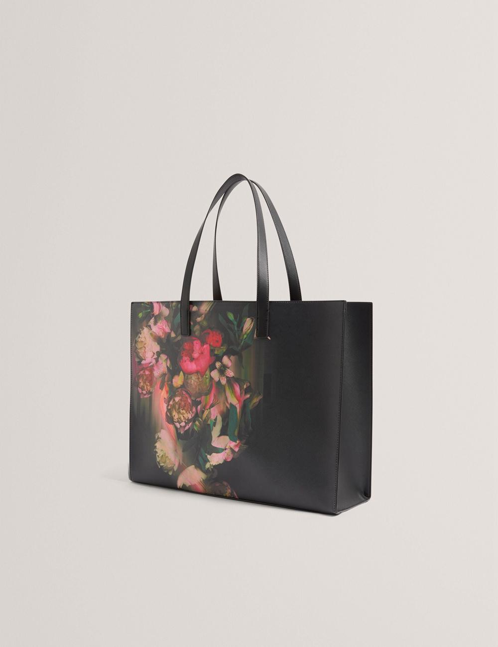 Women Ted Baker SALIINA - Floral Print Wide Icon Tote Bags Black | Egypt  CBFZT-2580
