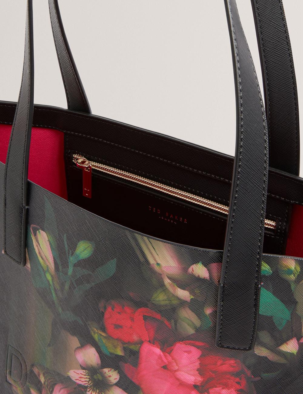 Women Ted Baker SALIINA - Floral Print Wide Icon Tote Bags Black | Egypt  CBFZT-2580