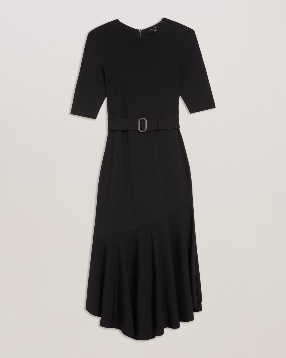 Women Ted Baker SAMALEE - Flippy Hem Knitted Midi Dresses Black | Egypt  BNMKO-7160