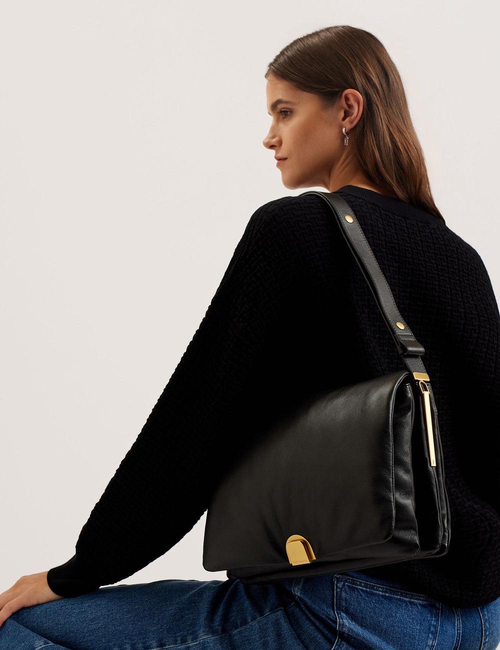 Women Ted Baker SAMILLA - Large Puffy Leather With Lock Shoulder Bags Black | Egypt  EFBYD-4675