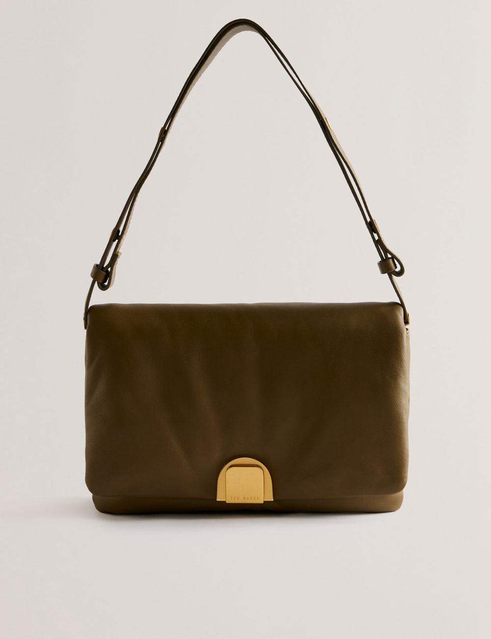 Women Ted Baker SAMILLI - Lock Detail Leather Puffy Shoulder Bags Khaki | Egypt  ZNWPG-2649