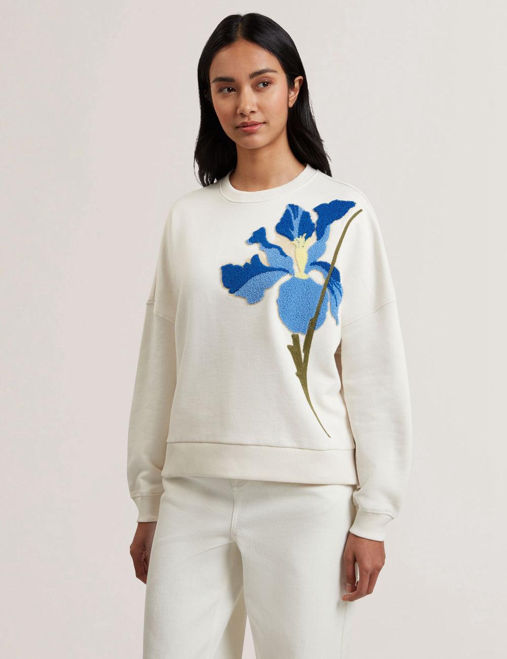 Women Ted Baker SANDERR - Tufted Floral Graphic Cotton Sweatshirts White | Egypt  ZHXGU-8613