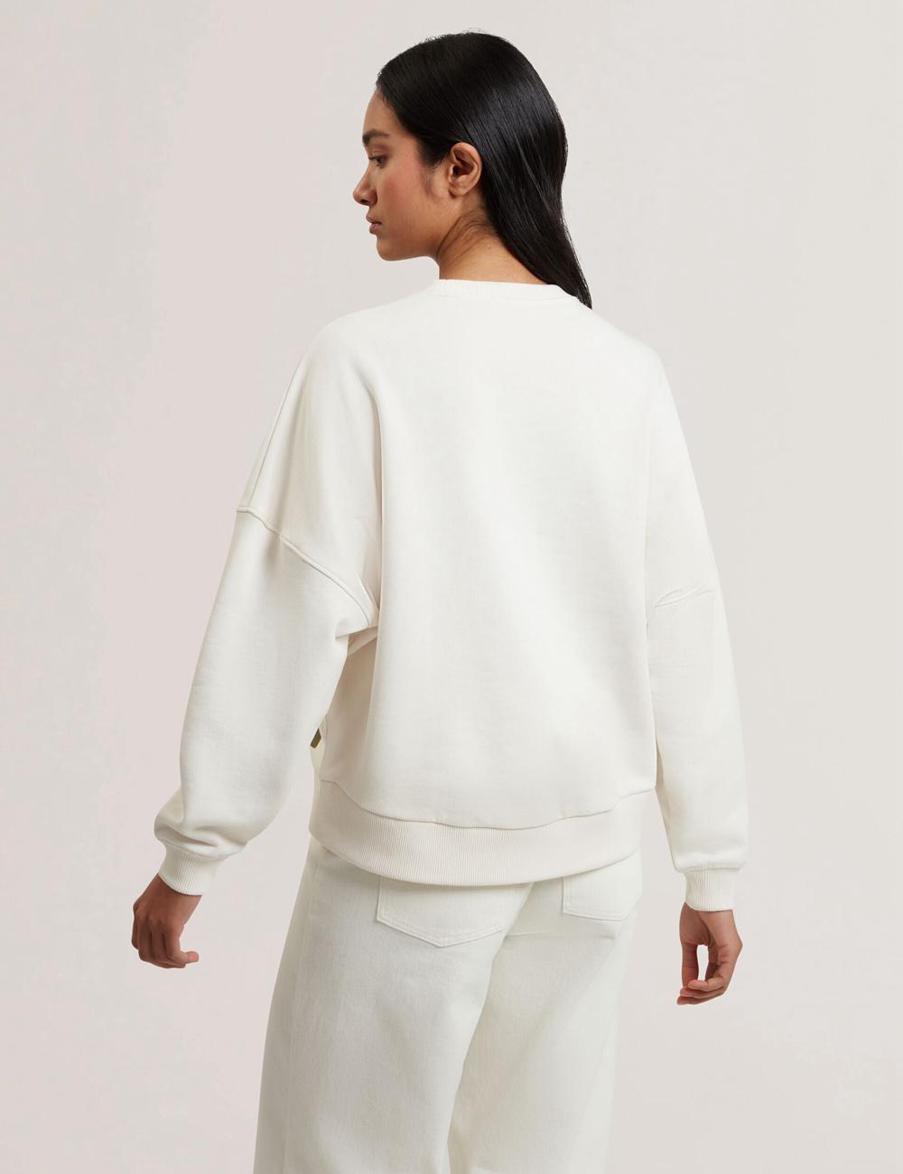 Women Ted Baker SANDERR - Tufted Floral Graphic Cotton Sweatshirts White | Egypt  ZHXGU-8613