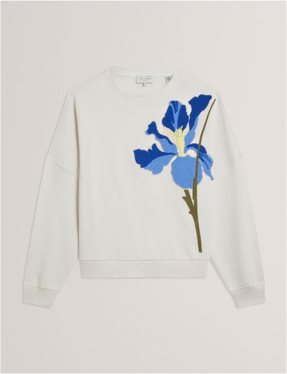 Women Ted Baker SANDERR - Tufted Floral Graphic Cotton Sweatshirts White | Egypt  ZHXGU-8613
