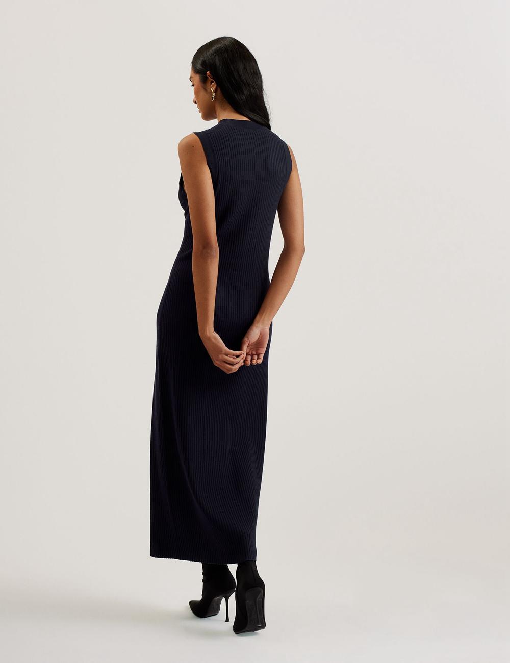 Women Ted Baker SANDIII - Sleeveless Ribbed Knit Column Maxi Dresses Navy | Egypt  THRFY-1684