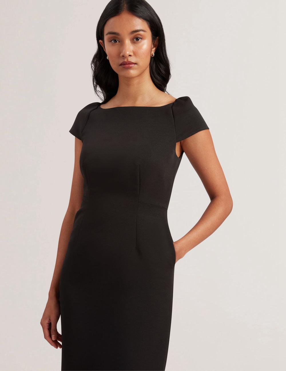 Women Ted Baker SASSARI - Tailored Cap Sleeve Column Midi Dresses Black | Egypt  QJTKE-6498