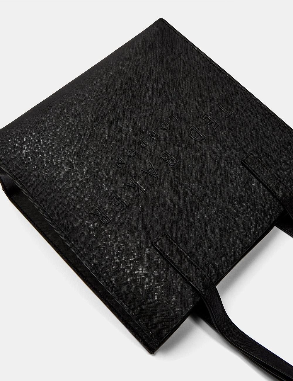 Women Ted Baker SEACON - Textured Faux Leather Small Icon Tote Bags Black | Egypt  XLCYU-9483