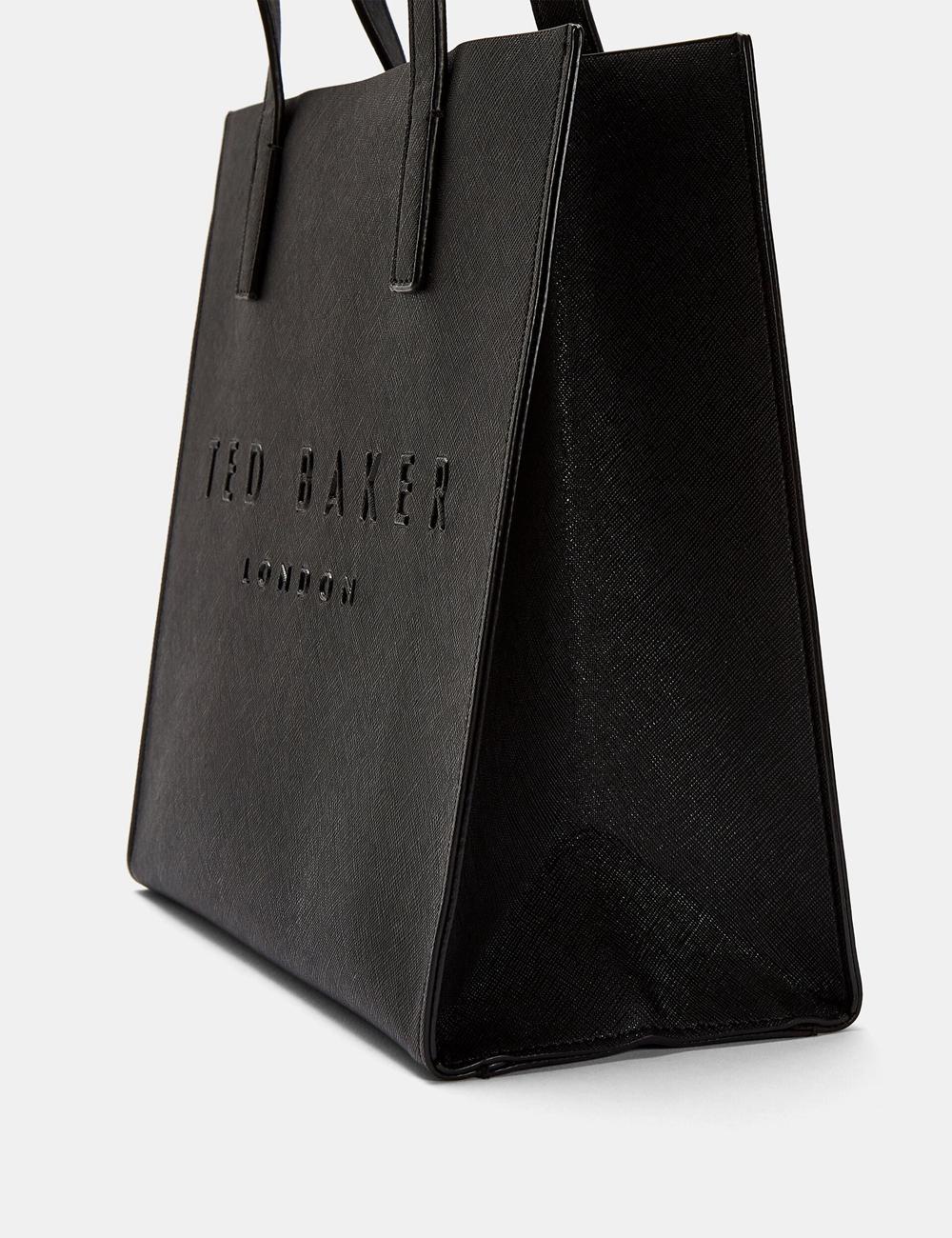 Women Ted Baker SEACON - Textured Faux Leather Small Icon Tote Bags Black | Egypt  XLCYU-9483