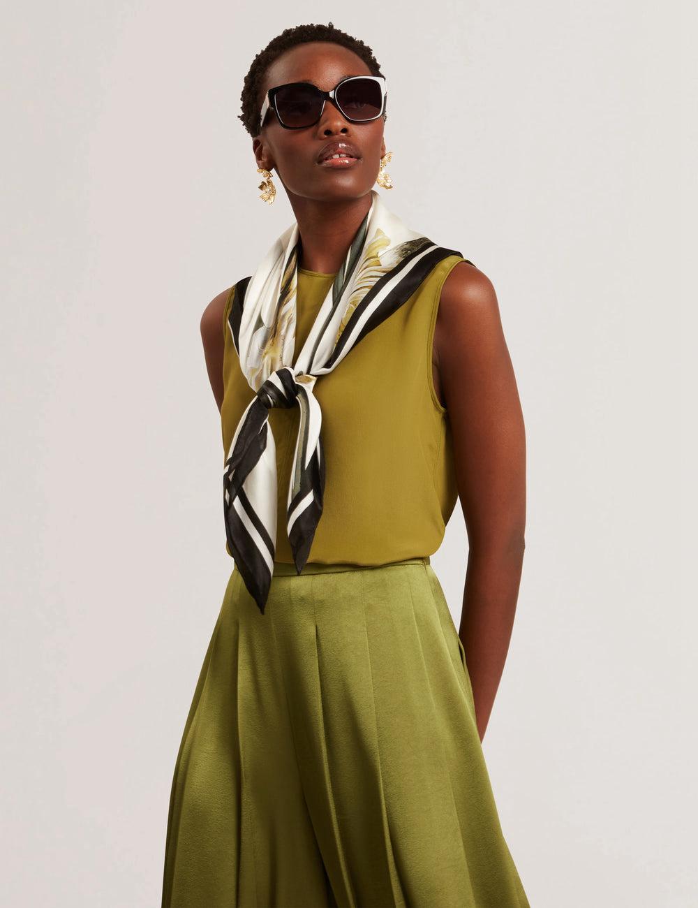 Women Ted Baker SHAMRA - Silk Blend Seam Detail Tops Mid-Green | Egypt  DSQZP-8721