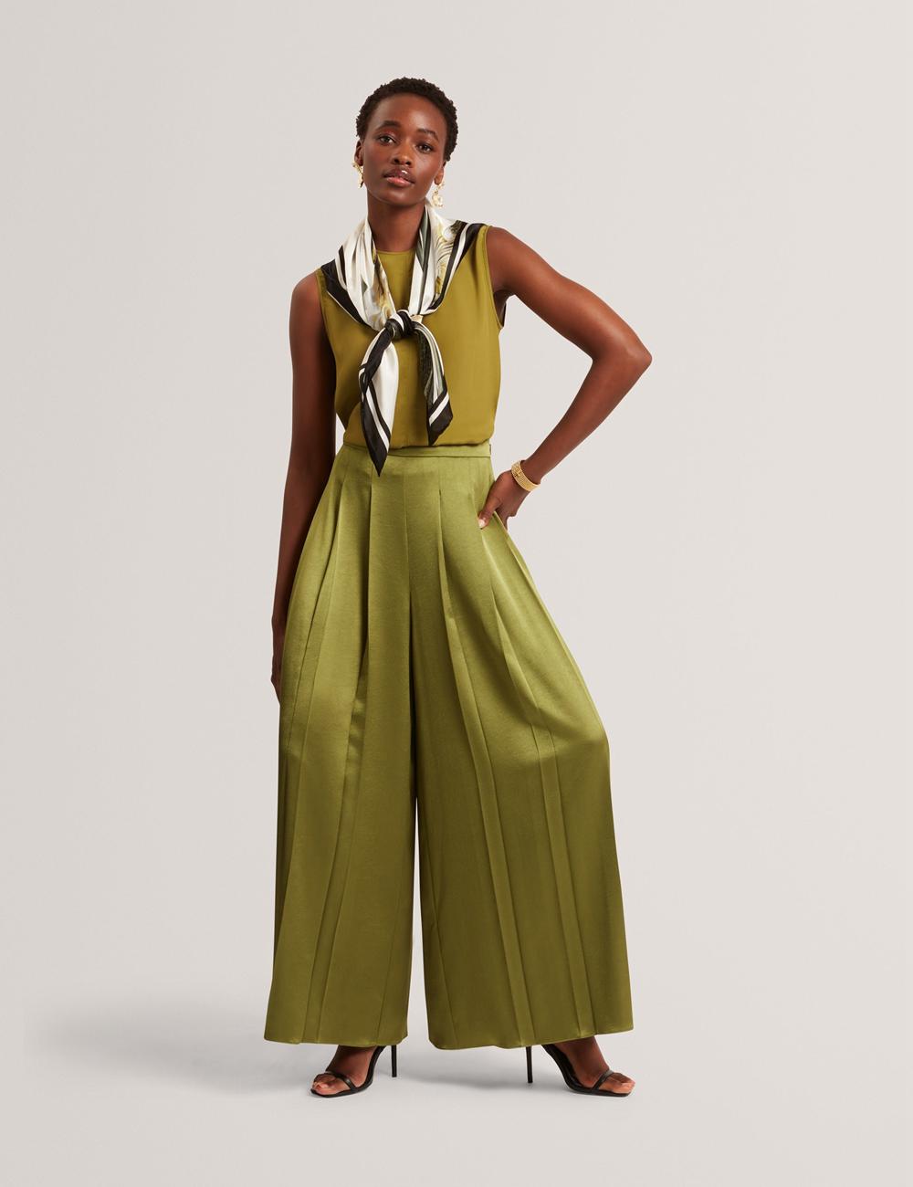 Women Ted Baker SHAMRA - Silk Blend Seam Detail Tops Mid-Green | Egypt  DSQZP-8721