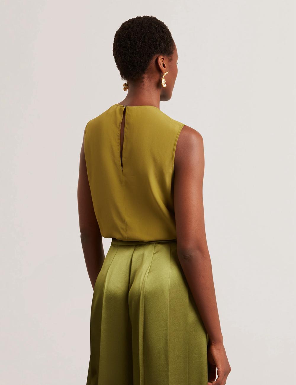 Women Ted Baker SHAMRA - Silk Blend Seam Detail Tops Mid-Green | Egypt  DSQZP-8721