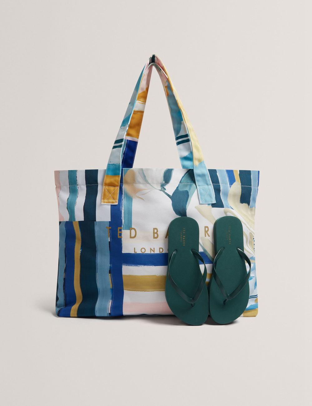 Women Ted Baker SHELYSS - Printed Beach & Flip Flops Set Tote Bags Green | Egypt  VFQIT-3507