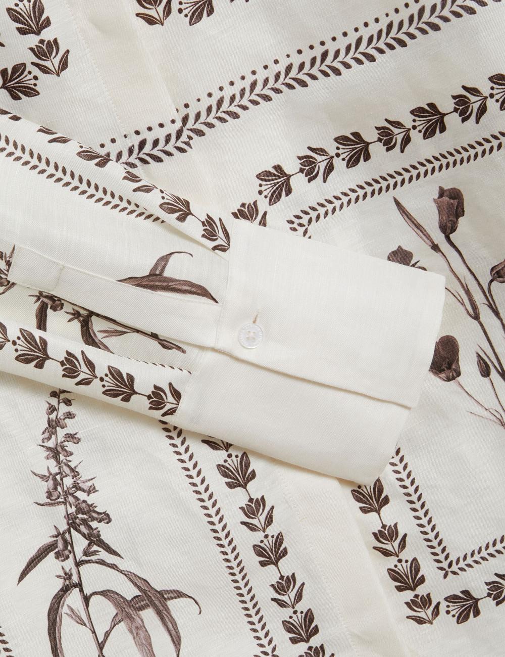 Women Ted Baker SIMCOA - Panel Print Silk Linen Longline Casual Shirts Ivory | Egypt  EVZJN-3968