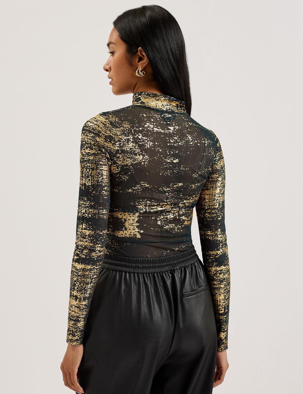 Women Ted Baker SOFIY - Foil Print High Neck Mesh Top Jumpers Dk-Green | Egypt  CMZER-1865