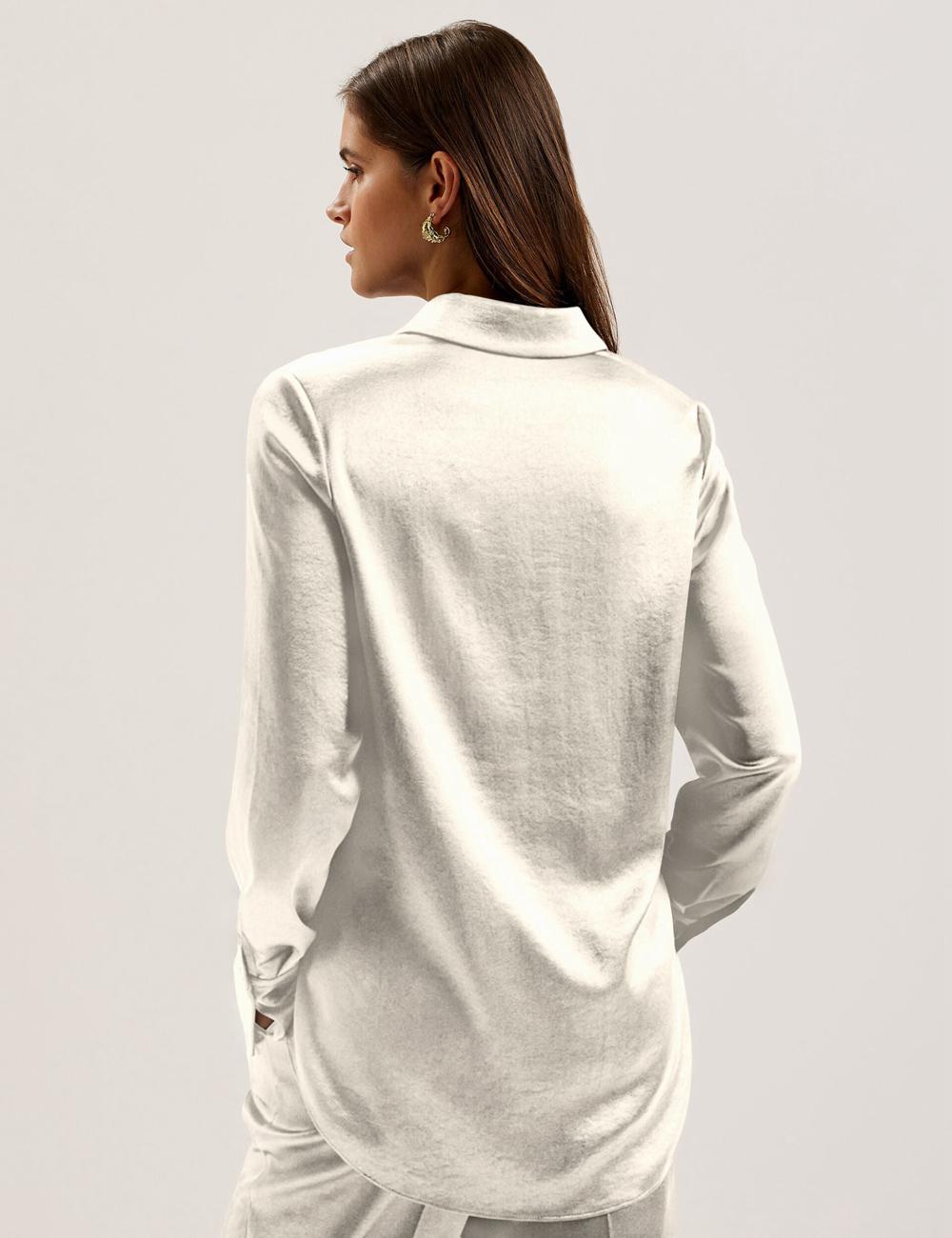 Women Ted Baker SONORA - Satin Longline Covered Placket Formal Shirts Ivory | Egypt  HNJZM-3576