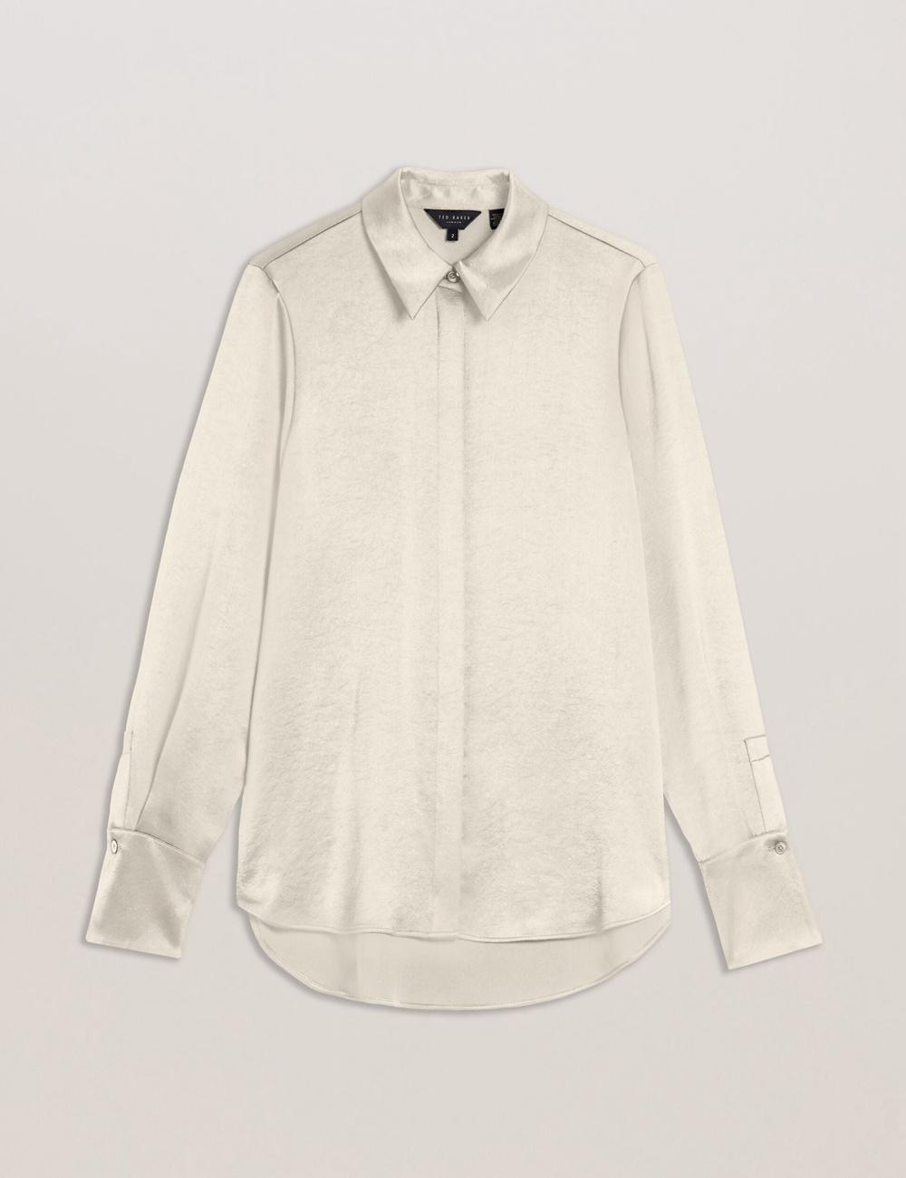 Women Ted Baker SONORA - Satin Longline Covered Placket Formal Shirts Ivory | Egypt  HNJZM-3576