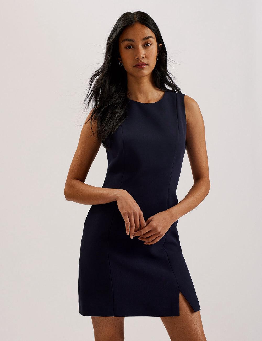 Women Ted Baker SORRAL - Sleeveless Tailored With Side Split Mini Dresses Navy | Egypt  LRVFD-1760