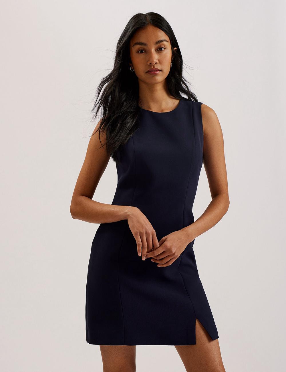 Women Ted Baker SORRAL - Sleeveless Tailored With Side Split Mini Dresses Navy | Egypt  LRVFD-1760