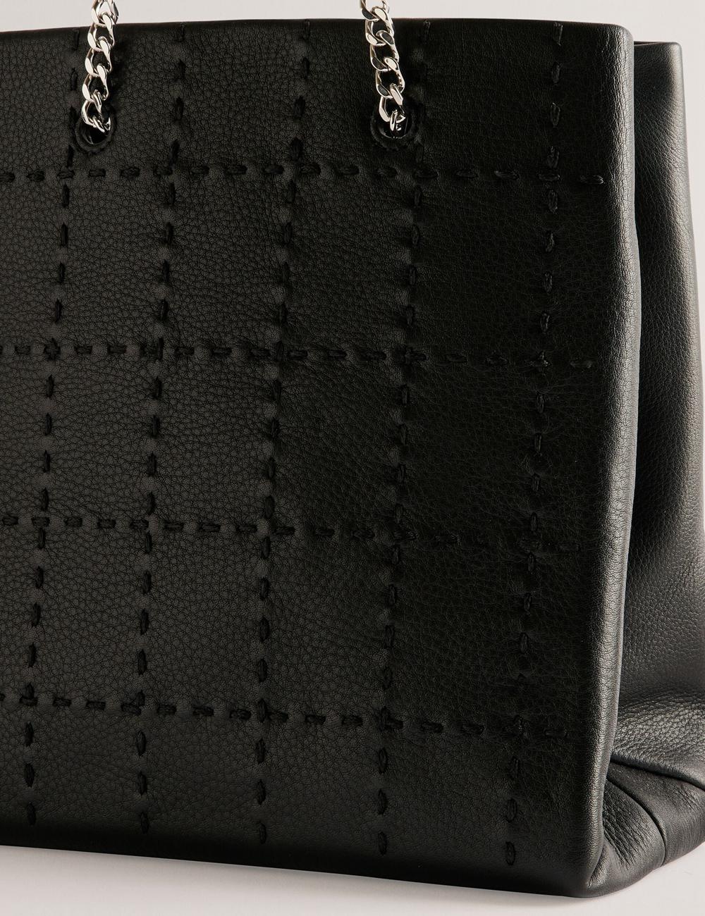 Women Ted Baker STALIA - Stitch Detail Leather Small Tote Bags Black | Egypt  UFJZQ-9624