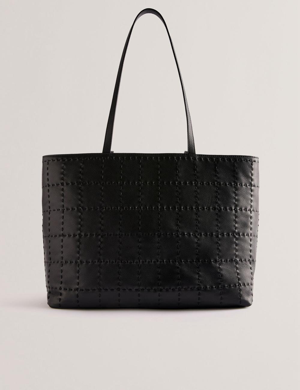 Women Ted Baker STALIE - Stitch Detail Leather Large Shopper Shopper Bags Black | Egypt  SMDFV-7125