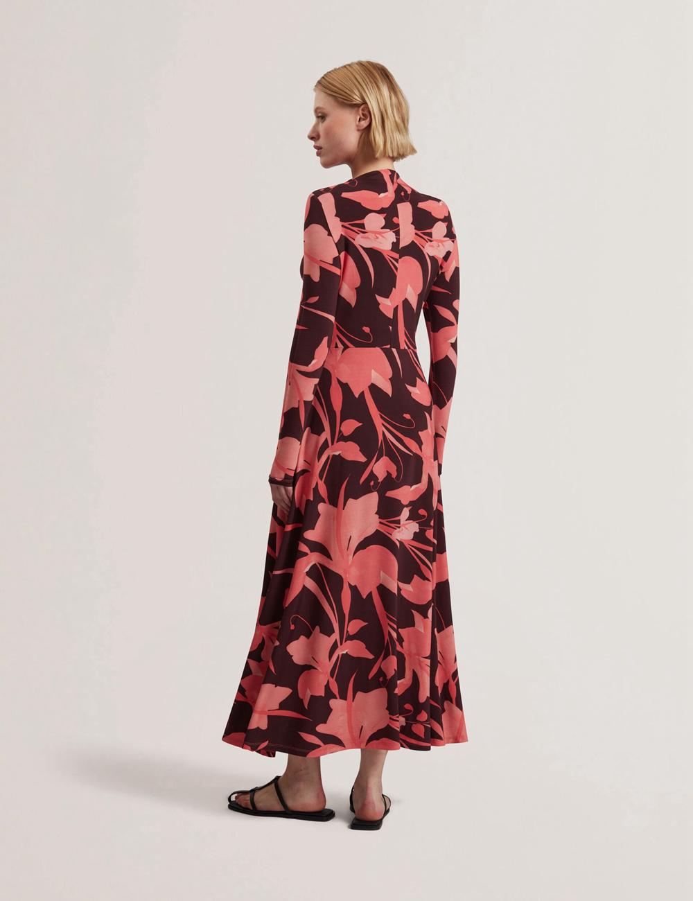 Women Ted Baker STARLAH - Slinky Printed Jersey Long Sleeve Midi Dresses Dk-Brown | Egypt  GYMSQ-2450