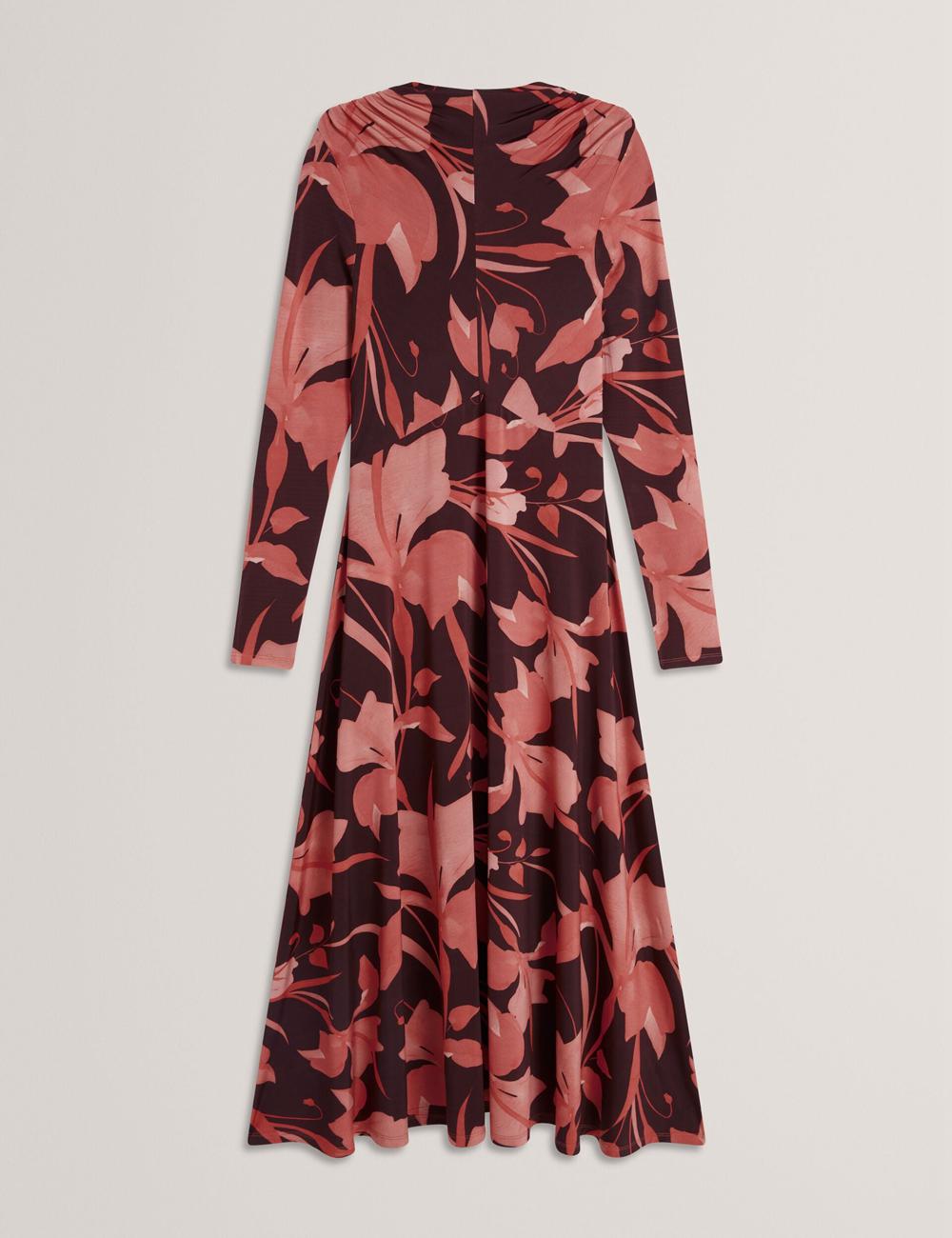 Women Ted Baker STARLAH - Slinky Printed Jersey Long Sleeve Midi Dresses Dk-Brown | Egypt  GYMSQ-2450