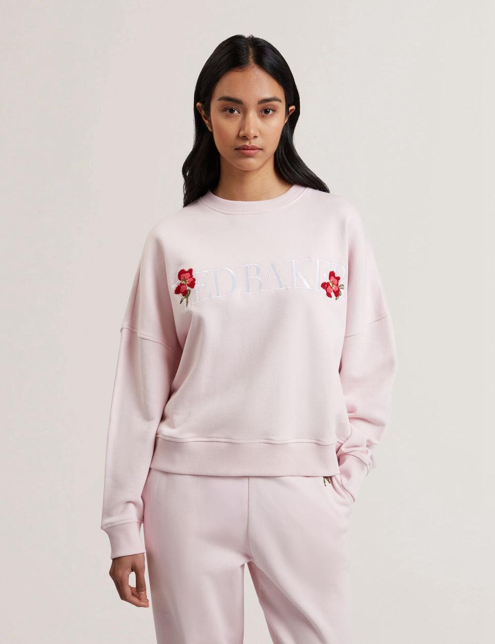 Women Ted Baker STIILA - Embroidered Logo Pure Cotton Sweatshirts Pink | Egypt  PZSLK-9410