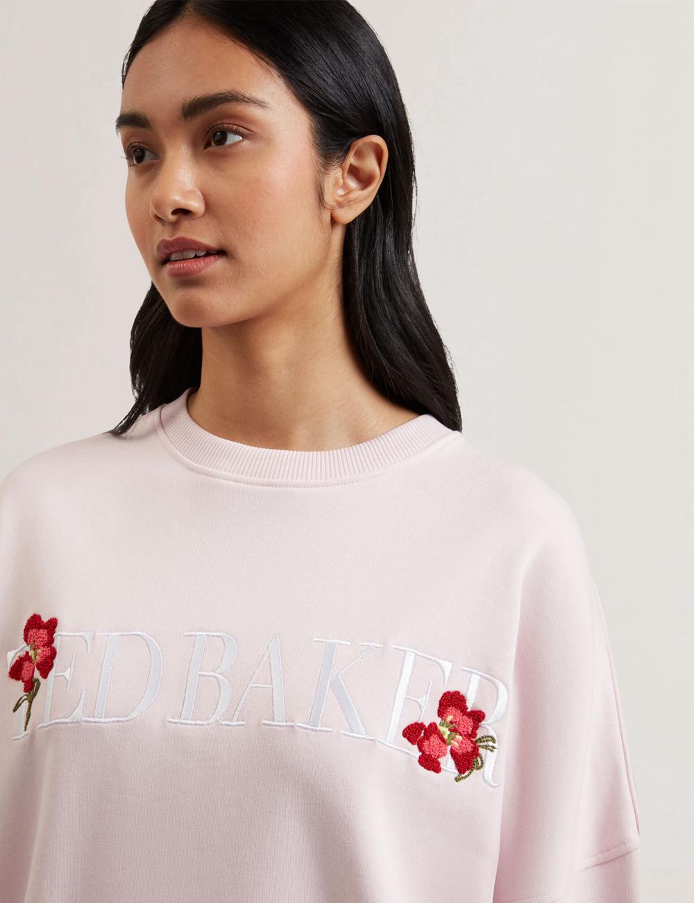 Women Ted Baker STIILA - Embroidered Logo Pure Cotton Sweatshirts Pink | Egypt  PZSLK-9410