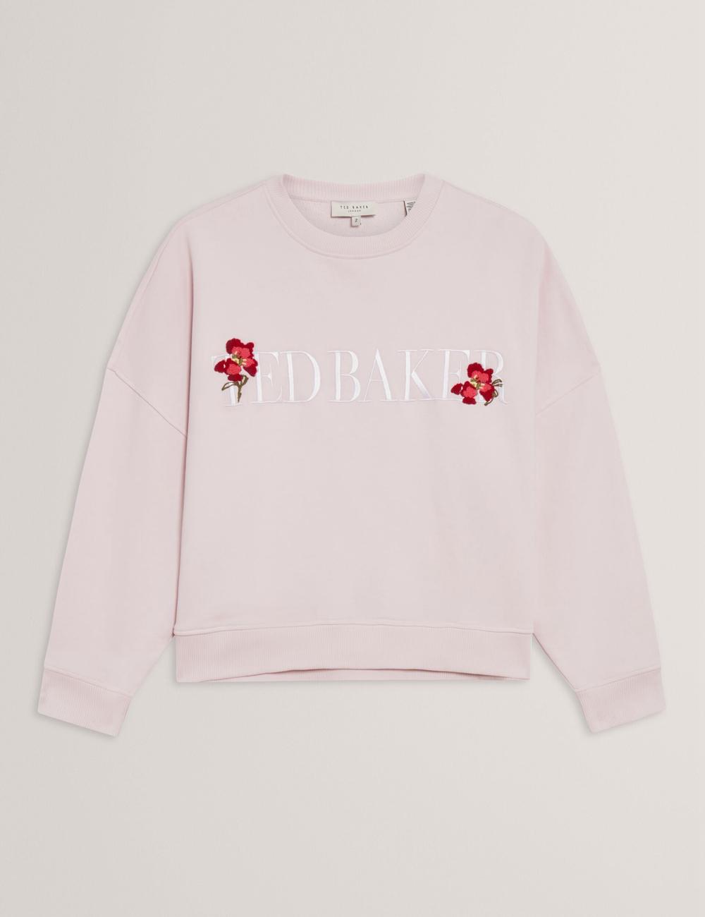Women Ted Baker STIILA - Embroidered Logo Pure Cotton Sweatshirts Pink | Egypt  PZSLK-9410