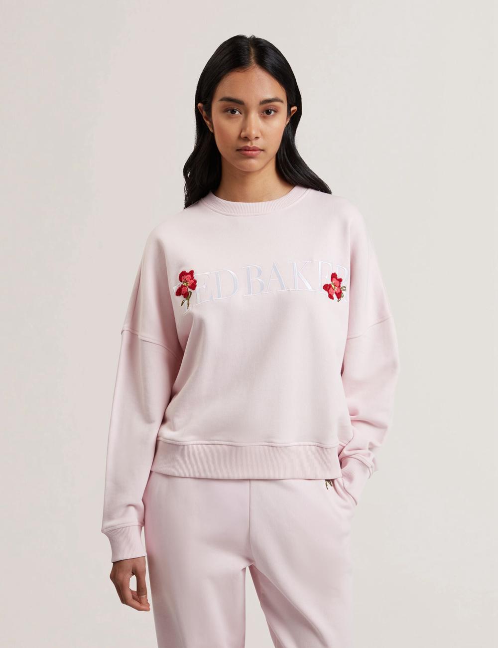 Women Ted Baker STIILA - Embroidered Logo Pure Cotton Sweatshirts Pink | Egypt  PZSLK-9410
