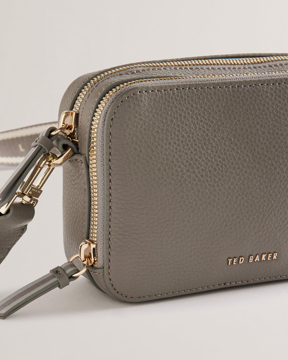 Women Ted Baker STUNNA - Mini Leather Crossbody Camera Camera Bag Mid-Grey | Egypt  NVGJU-5407