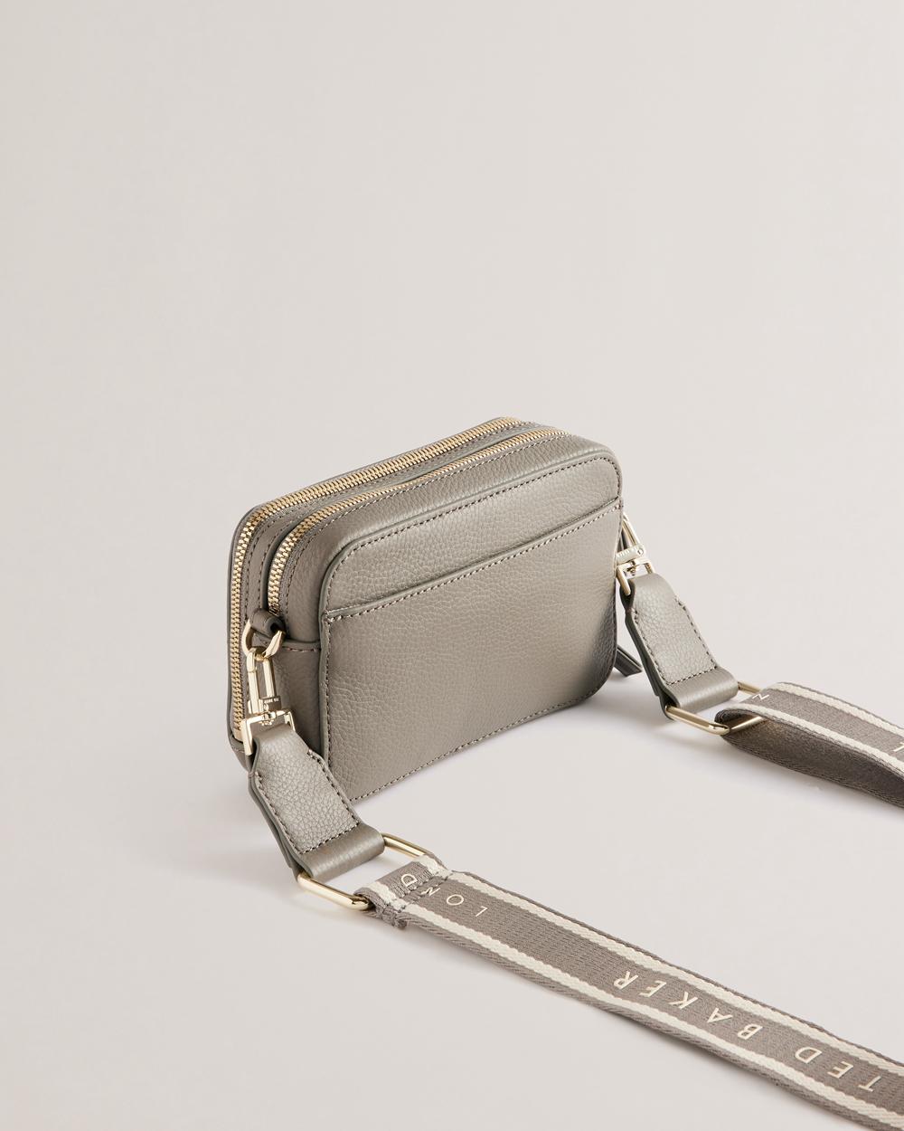 Women Ted Baker STUNNA - Mini Leather Crossbody Camera Camera Bag Mid-Grey | Egypt  NVGJU-5407