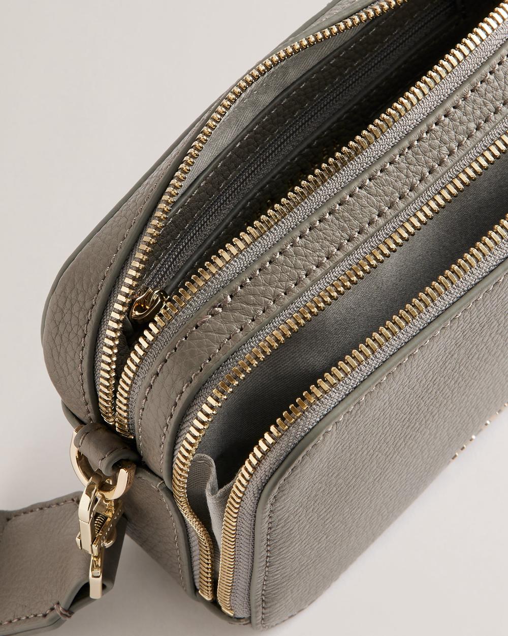 Women Ted Baker STUNNA - Mini Leather Crossbody Camera Camera Bag Mid-Grey | Egypt  NVGJU-5407