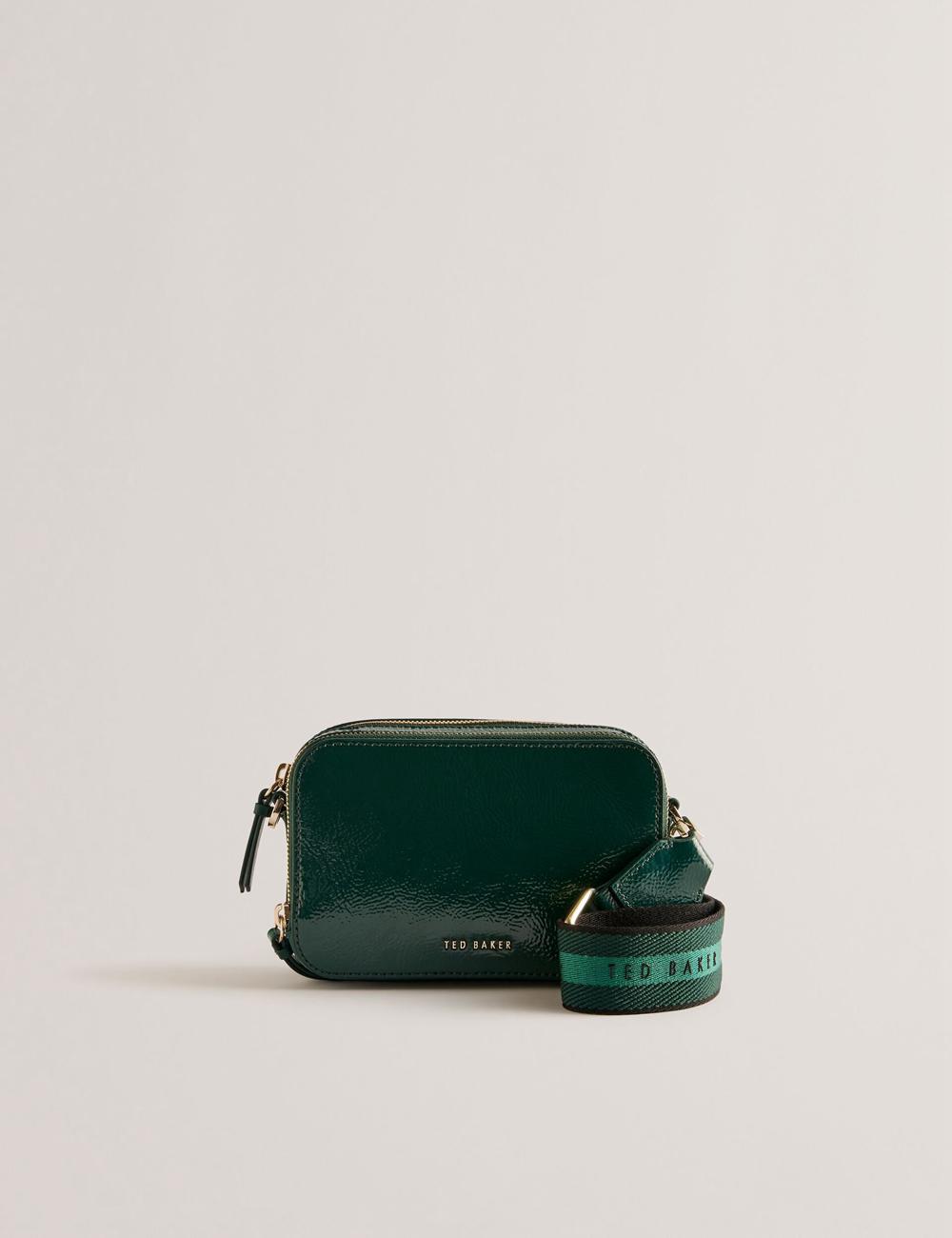 Women Ted Baker STUNWA - Patent Leather Webbing Camera Camera Bag Mid-Green | Egypt  SXADH-6102