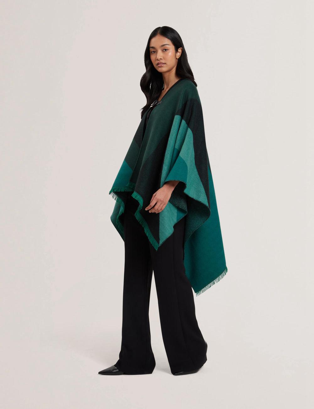 Women Ted Baker SUFFIA - Colour Block Buckled Woven Ponchos Dk-Green | Egypt  OMKCR-5361