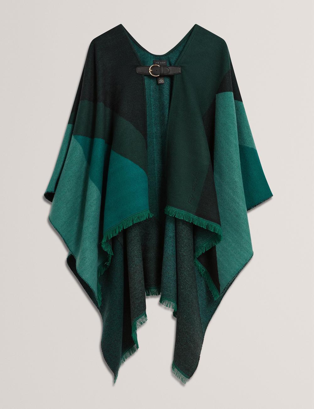 Women Ted Baker SUFFIA - Colour Block Buckled Woven Ponchos Dk-Green | Egypt  OMKCR-5361